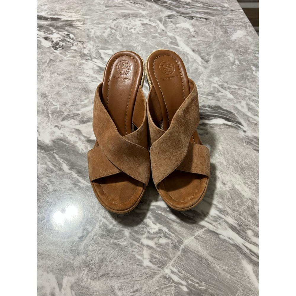 Women's Tory Burch Brown Wedge Sandals Size 8.5 - Picture 3 of 9